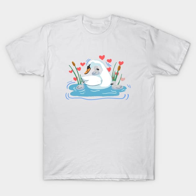 Mother Swan with baby swan family T-Shirt by Potato_pinkie_pie